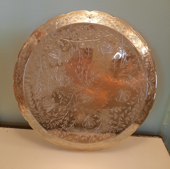 Vintage Jeannette Glass Iridescent Floragold Louisa 13.5" Serving Tray Platter - Picture 9 of 15